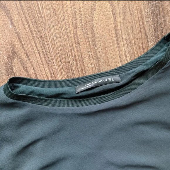 Zara Woman Dark Green Sheer Batwing Top - Picture 4 of 4